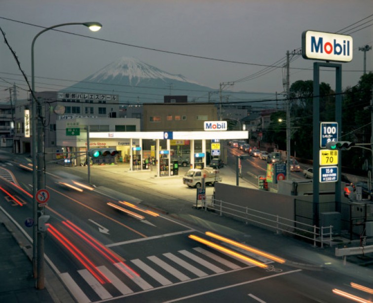 JAPAN. FUJI CITY. Petrol station and Mount Fuji.